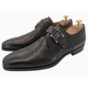 Magnanni Single Monk Strap Shoes Mens Size 10 Gray Leather Dress Formal 13276